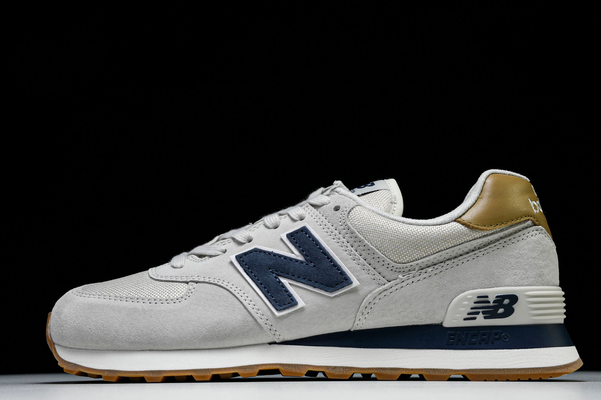 NB 574 Gris / Azul Marino / Dorado